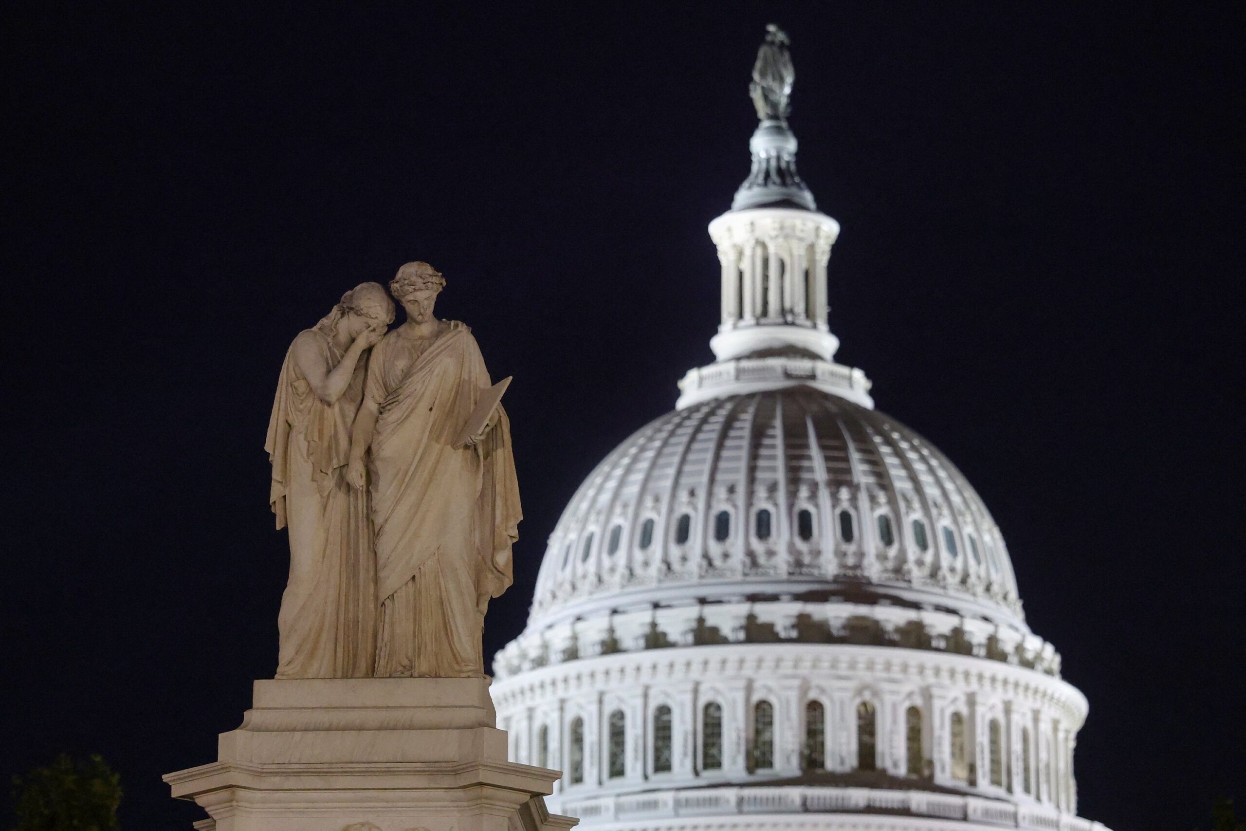 The Peace Monument, named Grief and History, is pictured at the U.S. Capitol in the hours before a partial government shutdown in Washington, Sept. 30, 2025. (OSV News photo/Jonathan Ernst, Reuters)