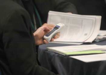 A bishop uses an electronic voting device during a Nov. 14, 2023, session of the fall general assembly of the U.S. Conference of Catholic Bishops in Baltimore. The bishops will elect a new conference president and vice president at their November plenary assembly in Baltimore. (OSV News photo/Bob Roller)