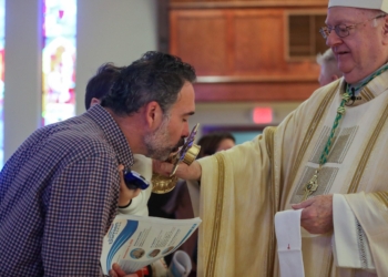 Bishop Dennis Sullivan, Bishop Emeritus of the Diocese of Camden, celebrates Mass at Saint Frances Cabrini Church in Ocean City, N.J., Sunday, Nov. 9, 2025. During the Mass, Bishop Sullivan blessed and dedicated a First Class Relic of Saint Frances Cabrini, which was gifted to him by the Missionary Sisters of the Sacred Heart of Jesus, and upon his retirement, Bishop Sullivan gifted the relic to Saint Damien Parish.