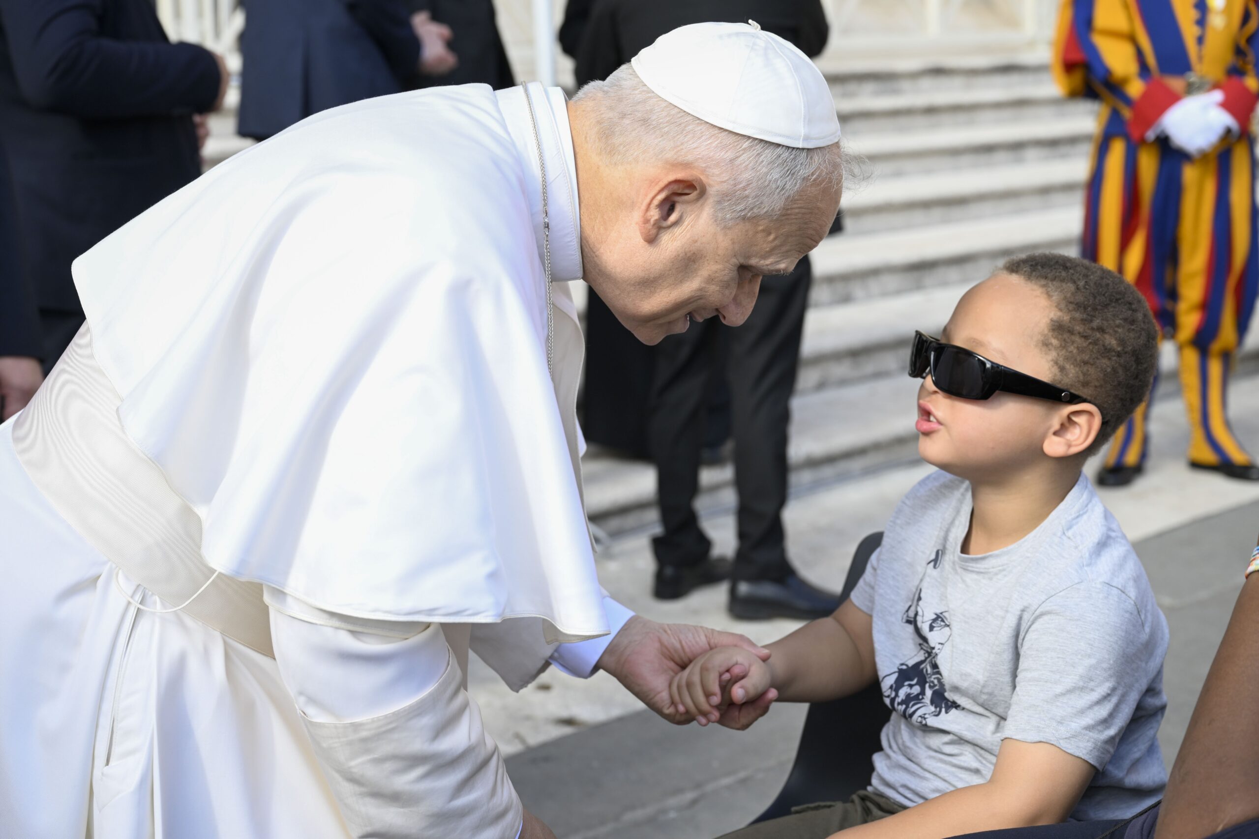 Pope Leo XIV waves as he arrives for his weekly general audience in St. Peter's Square at the Vatican, Oct. 29, 2025. (CNS photo/Vatican Media)