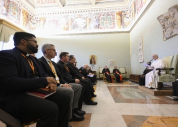Pope Leo XIV meets with members of the Catholic Biblical Federation at the Vatican Nov. 17, 2025. (CNS photo/Vatican Media)
