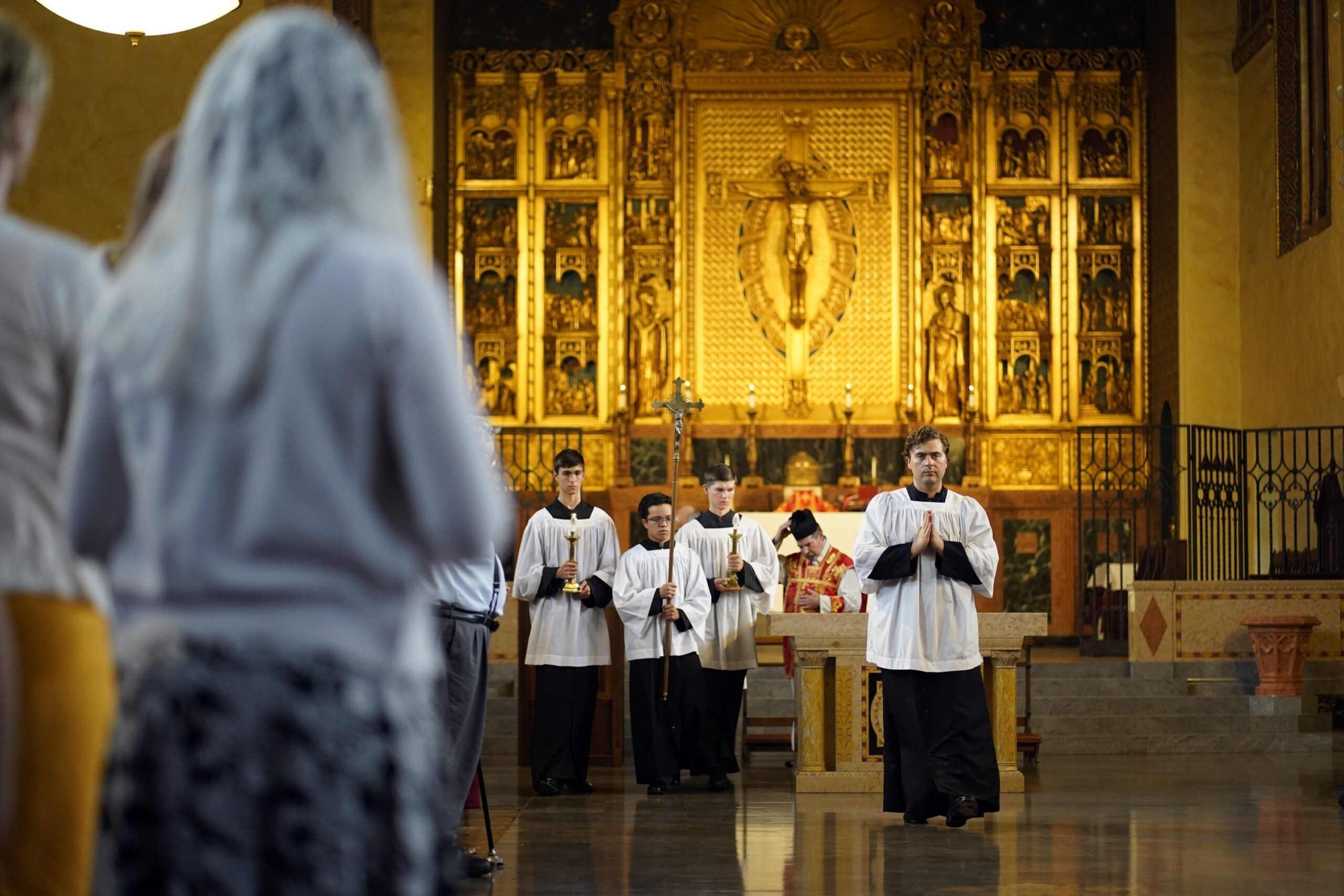Altar servers lead the closing procession during a traditional Latin Mass at Immaculate Conception Seminary in Huntington, N.Y., in this July 1, 2021, file photo. (OSV News photo/Gregory A. Shemitz)