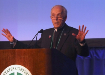 Bishop Mark J. Seitz of El Paso, Texas, speaks during a Nov. 11, 2025, session of the fall general assembly of the U.S. Conference of Catholic Bishops in Baltimore. (OSV News photo/Bob Roller)