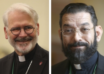 A combination photo shows Archbishop Paul S. Coakley of Oklahoma City, president-elect of the United States Conference of Catholic bishops, and Vice President-elect Bishop Daniel E. Flores of Brownsville, Texas. They were elected Nov. 11, 2025, during the Nov. 11, 2025, session of the fall general assembly of the USCCB in Baltimore. Their three-year term begins at the close of the Nov. 11-13 plenary. (OSV news photo/Bob Roller)