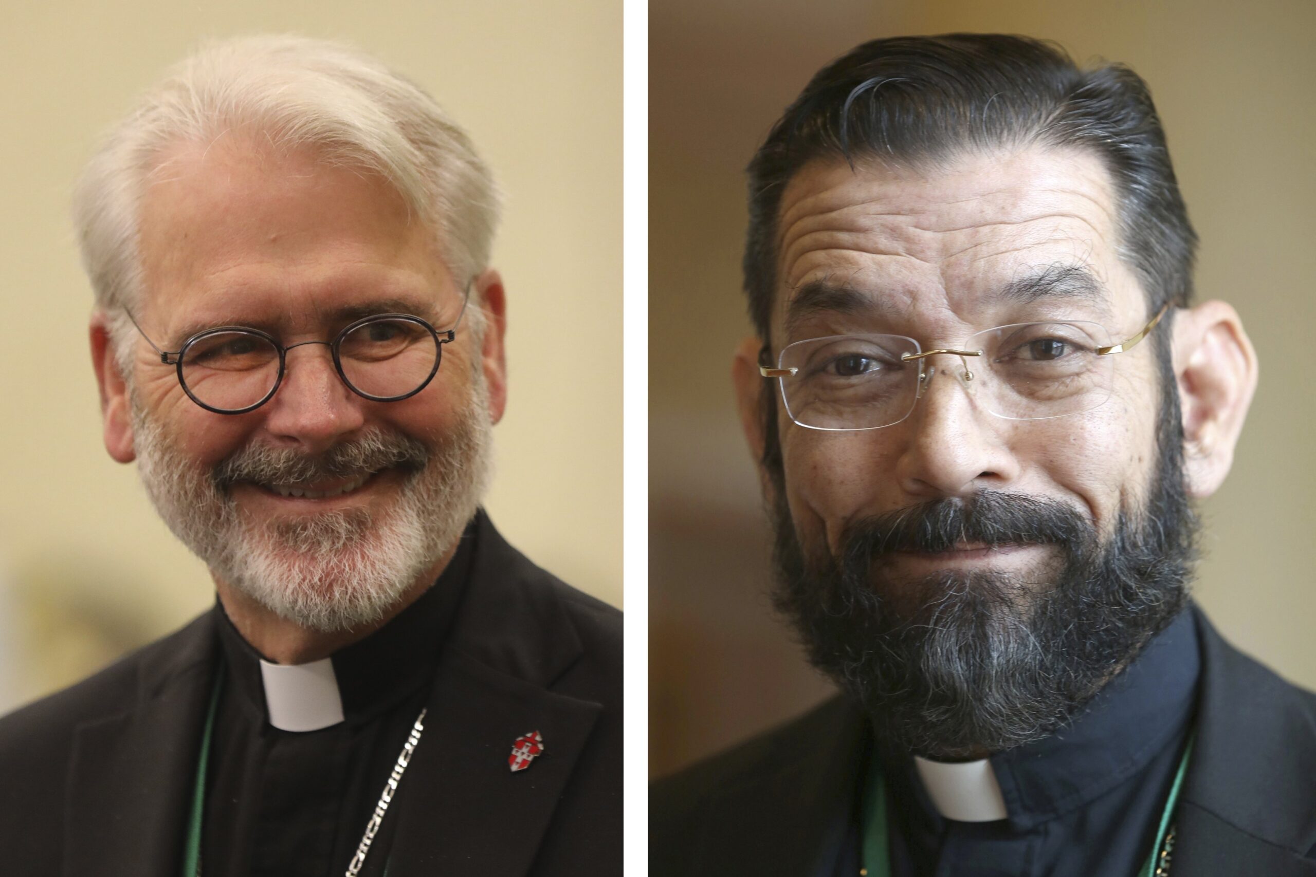 A combination photo shows Archbishop Paul S. Coakley of Oklahoma City, president-elect of the United States Conference of Catholic bishops, and Vice President-elect Bishop Daniel E. Flores of Brownsville, Texas. They were elected Nov. 11, 2025, during the Nov. 11, 2025, session of the fall general assembly of the USCCB in Baltimore. Their three-year term begins at the close of the Nov. 11-13 plenary. (OSV news photo/Bob Roller)