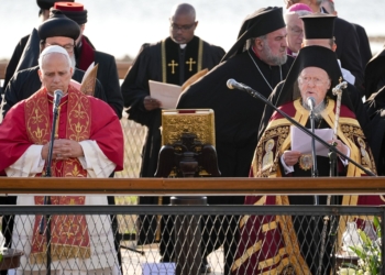 Pope Leo XIV joins Orthodox Ecumenical Patriarch Bartholomew and other Christian leaders for an ecumenical prayer service in Iznik, Turkey, Nov. 28, 2025. The gathering marked the 1,700th anniversary of the Council of Nicaea, convened in 325 A.D., which produced the Nicene Creed and defined foundational Christian doctrine. (CNS photo/Lola Gomez)