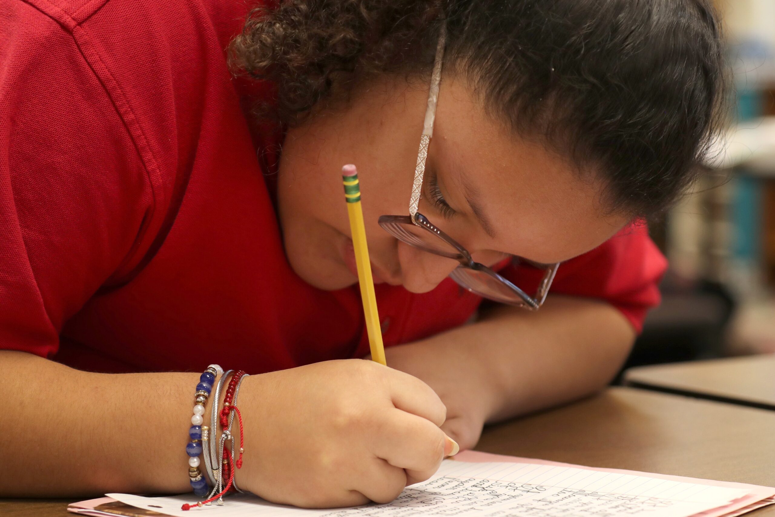 Fourth-grader Maria Rios works on a paper during class at Sacred Heart Grade School in Prescott, Ariz., Jan. 20, 2026. Catholic Schools Week, the annual celebration of Catholic education in the U.S., is observed Jan. 25-31 in 2026. (OSV News photo/Bob Roller)