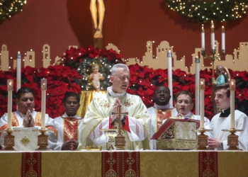 Bishop Joseph Williams and Father Anthony J. Manuppella celebrate Midnight Mass at Saint Gianna Beretta Molla Parish in Northfield, Thursday, Dec. 25, 2025.