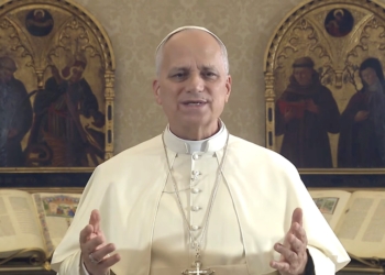 Pope Leo XIV is seen in a screenshot delivering a video message to young Catholics participating at SEEK26 -- his latest of several video messages to youth in the U.S. since becoming pope. The annual gathering -- taking place Jan. 1-5 at event locations in Columbus, Ohio; Denver; and Fort Worth, Texas -- has drawn an estimated 24,000 participants for talks and workshops on encountering Christ, with the schedule including daily Mass, eucharistic adoration, the Sacrament of Reconciliation and fellowship. (OSV News screenshot/Vatican News)