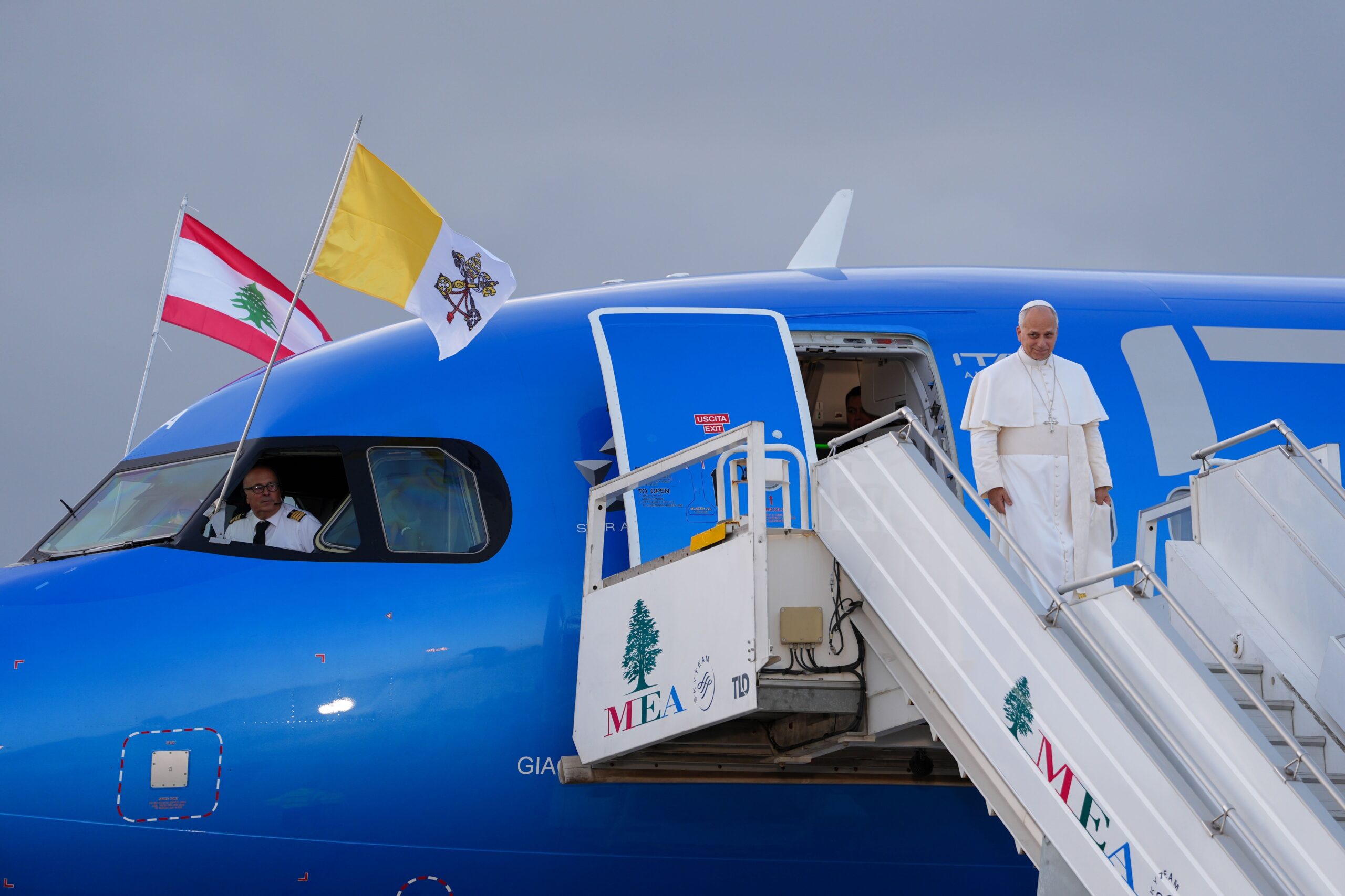 Pope Leo XIV arrives Beirut by plane from Turkey Nov. 30, 2025, the second leg of his first international papal trip. The Vatican announced Feb. 25 that Pope Leo XIV will travel to Monaco, Algeria, Cameroon, Angola, Equatorial Guinea and Spain. (CNS photo/Lola Gomez)