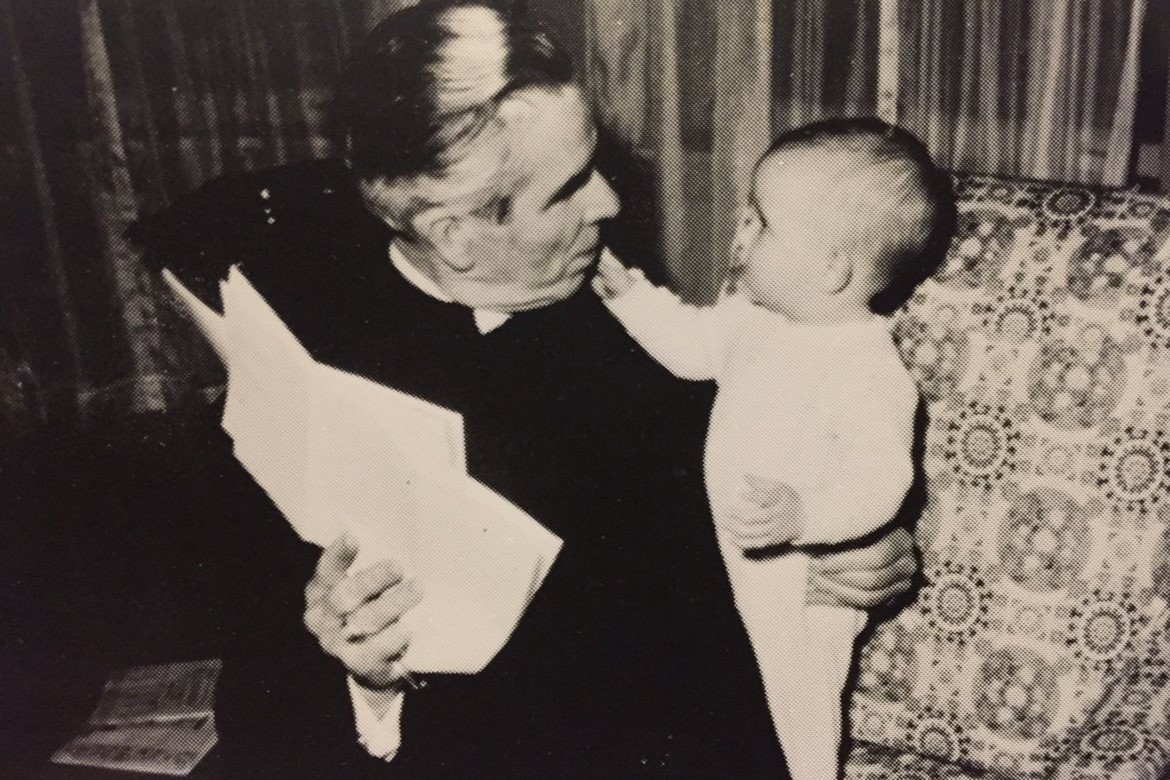 Rosemarie Costello, a cousin of Venerable Fulton J. Sheen, is pictured with him in Chicago in 1962. Costello, a 64-year-old musician and teacher in Edmond, Oklahoma, spoke with OSV News about her memories of Archbishop Sheen, whose cause for beatification is moving ahead, the Diocese of Peoria, Illinois, announced Feb. 9, 2026. (OSV News photo/Rosemarie Costello)