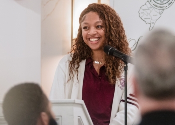 Photos by John Kalitz
Talia Shumate, a senior at Gloucester Catholic High School, speaks about being a recipient of the South Jersey Scholarship Fund. Shumate will attend Loyola University Maryland after high school.