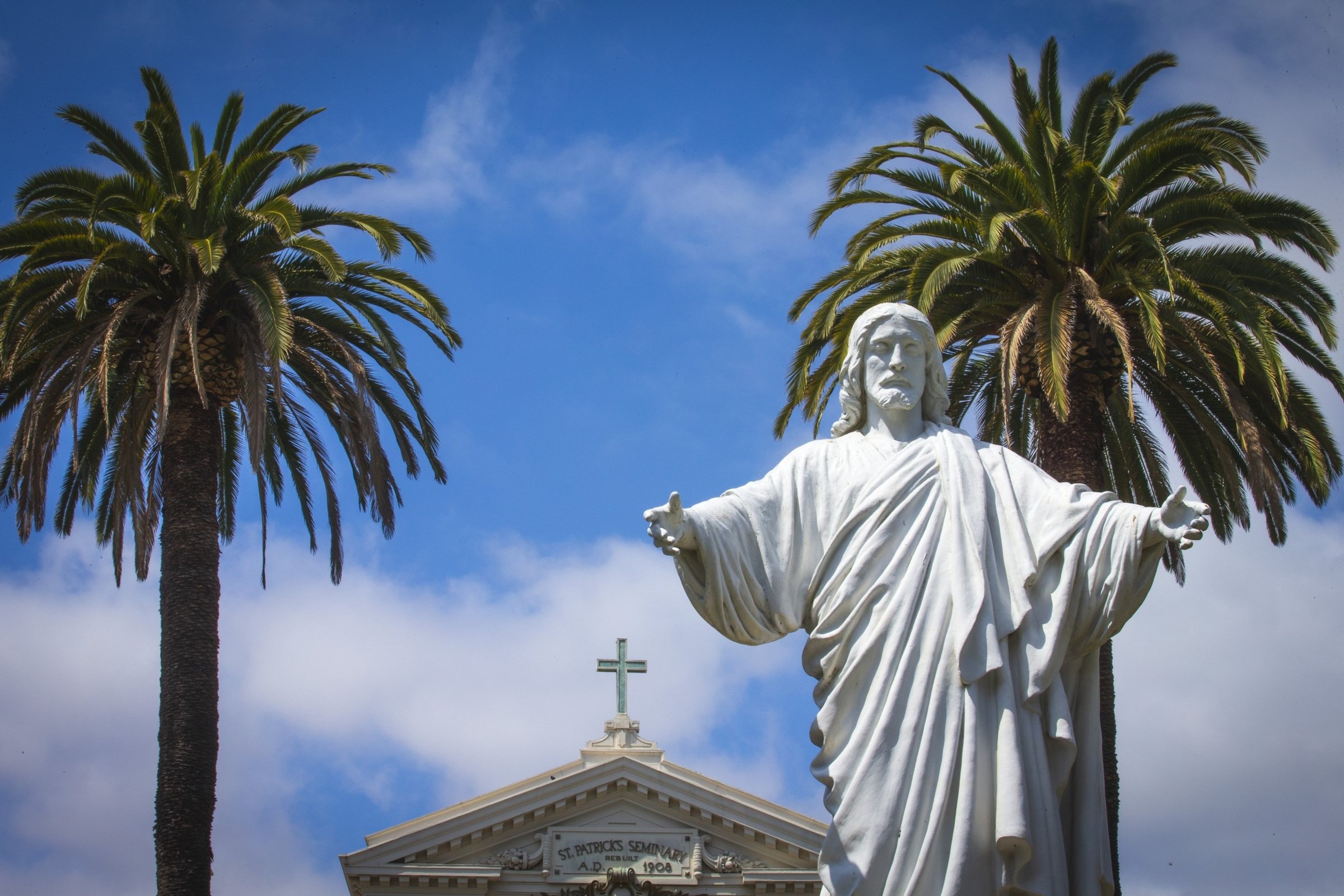 A statue of Jesus greets visitors at St. Patrick's Seminary & University in Menlo Park, Calif., May 9, 2019. The seminary houses the San Francisco's Center for Sainthood Studies, which opened in Fall 2025 and has already hosted a conference for advancing saint causes in February 2026. (OSV News photo/Chaz Muth)