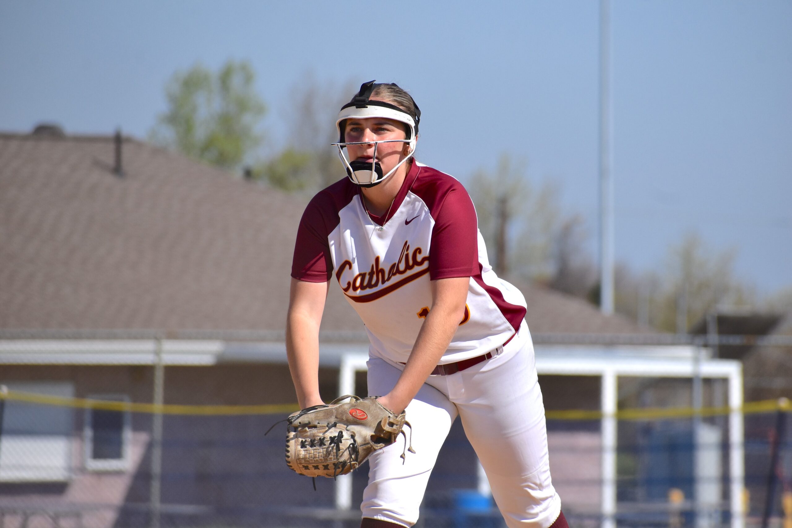 Photos by Mark Zimmaro
Gloucester Catholic junior Madelyn McGinn gets ready to throw a pitch in a game against Schalick on April 10.