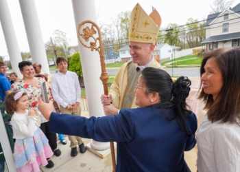 Bishop Joseph Williams celebrates Easter Mass at Our Lady of Peace Parish in Williamstown, Sunday, April 5, 2026.