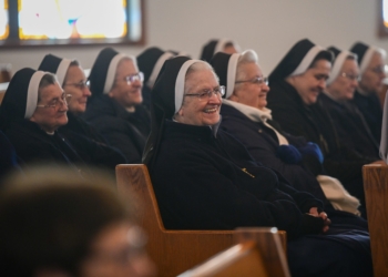 Photo by Joe Warner
Sister Philomena Nowicka, LSIC, smiles during a Mass celebrating religious sisters last December at Holy Eucharist Parish, Cherry Hill.