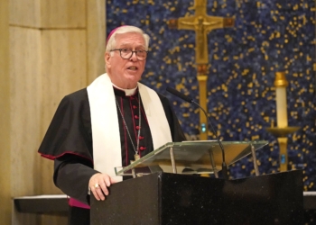 Bishop Frank J. Dewane of Venice, Fla., delivers the meditation during an evening prayer service at Holy Family Church in New York City Sept. 5, 2023. It was announced May 13, 2026, that Pope Leo XIV has accepted the  resignation of Bishop Dewane, 76, who had led the southwest Florida diocese since 2006, and appointed Father Emilio Biosca Agüero, a Capuchin Franciscan missionary who served in Cuba and Papua New Guinea, as the new bishop of Venice, Fla. (OSV News photo/Gregory A. Shemitz)