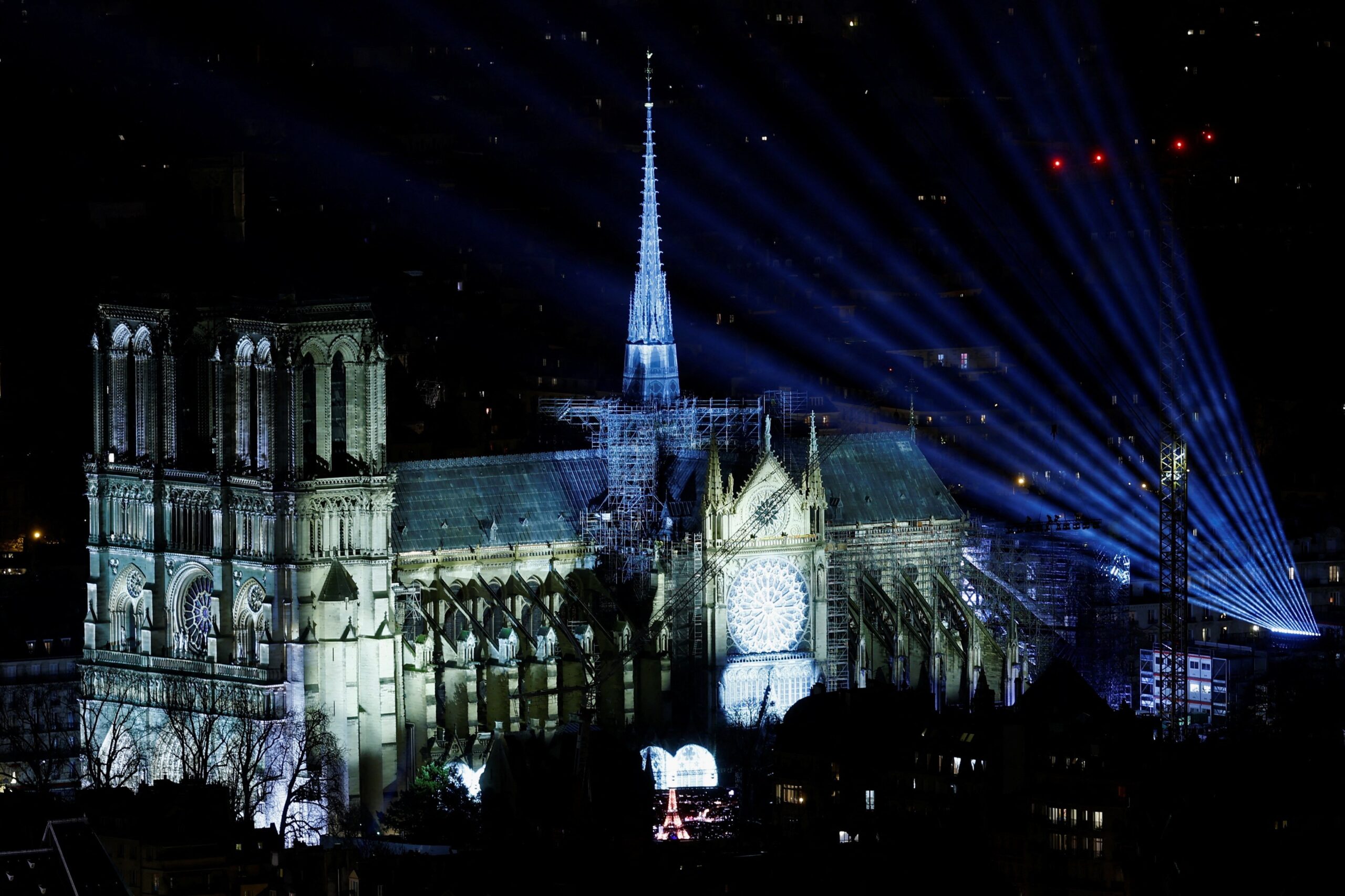 This is a view of Notre Dame Cathedral in Paris during a light show for its reopening service ceremony Dec. 7, 2024.  Ahead of the first anniversary of his election to the chair of St. Peter, it was announced that Pope Leo XIV is officially expected to visit France in late September 2026, the French bishops’ conference confirmed on May 6. (OSV News photo/Christian Hartmann, Reuters)