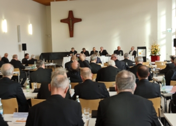 Bishops gather at the opening of the spring plenary assembly of the German Bishops' Conference in Würzburg, Germany, Feb. 23, 2026. Cardinal Pietro Parolin, Vatican secretary of state, told reporters May 6,  the Holy See has not ruled out intervention into same-sex blessings by German bishops if the dispute cannot be resolved. (OSV News photo/courtesy German bishops' conference)