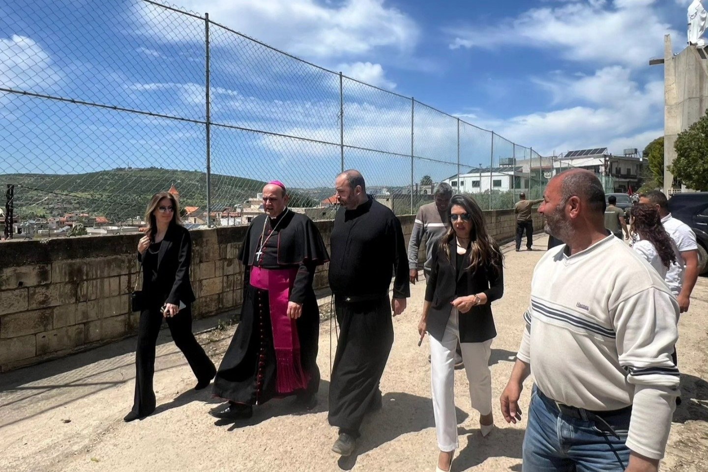 Archbishop Paulo Borgia, the Papal Nuncio to Lebanon, is seen on a photograph posted April 25, 2026 to a Debel Alerts Facebook page, as he accompanies a caravan of aid and associations distributing humanitarian help to Christian villages in Debel, southern Lebanon (OSV News/courtesy Debel Alerts)