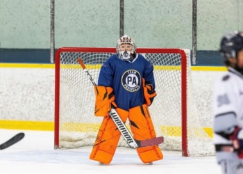 Bobby Condon, of Saint Peter Parish in Merchantville, between the pipes during Brick Invitational tryouts in Cleveland. (Courtesy photo)