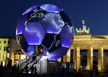 CNS photo/Fabrizio Bensch, Reuters
The FIFA World Cup globe is seen in front of Berlin’s Brandenburg Gate in June 2006. With this year’s World Cup taking place nearby, faith leaders are hosting a webinar to recognize the signs of human trafficking.