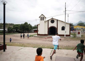 Children play in front of the Chapel Santa Rosa Cruz Pampa in Yapatera, Peru, May 11, 2025, where then-Father Robert Prevost, now Pope Leo XIV, preached as a young missionary. Pope Leo is likely to visit Uruguay and Argentina in one trip with Peru in late fall 2026. (OSV News photo/Sebastian Castaneda, Reuters)